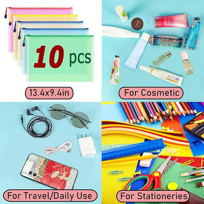 AUSTARK 10 Pcs Zipper File Bags, Waterproof Plastic Mesh Pouch - Image 8