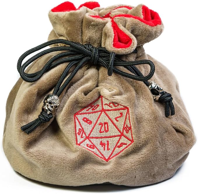 Large Dice Bags D&D with Pockets Khaki Storage Bag D20 Logo - Image 4