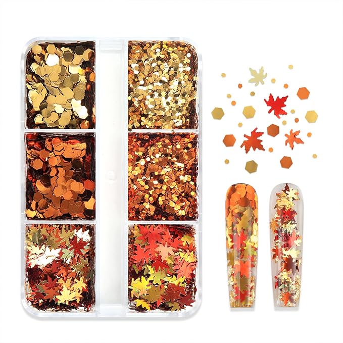 Thanksgiving Glitter Maple Leaf Nail Sequins Fall Nail Flakes Design Nail - Image 5