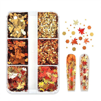 Thanksgiving Glitter Maple Leaf Nail Sequins Fall Nail Flakes Design Nail - Image 5