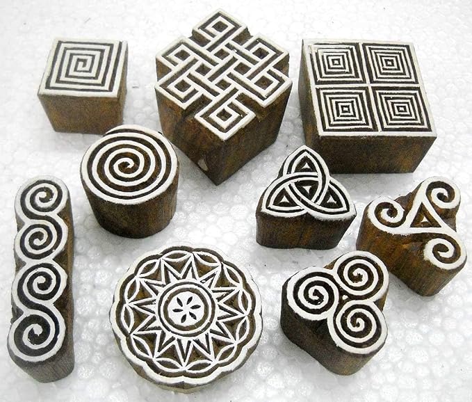 CRAFTSOFINDIA I Set of 9 I Premium Hand-Carved Wooden Block Stamps - Image 2