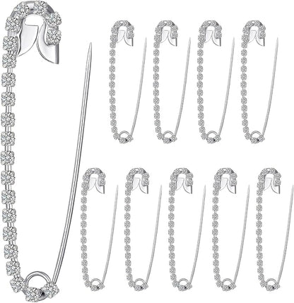 Housweety 10 Silver Tone Rhinestone Safety Pins Brooches 5.8x1.2cm by HOUSWEETY