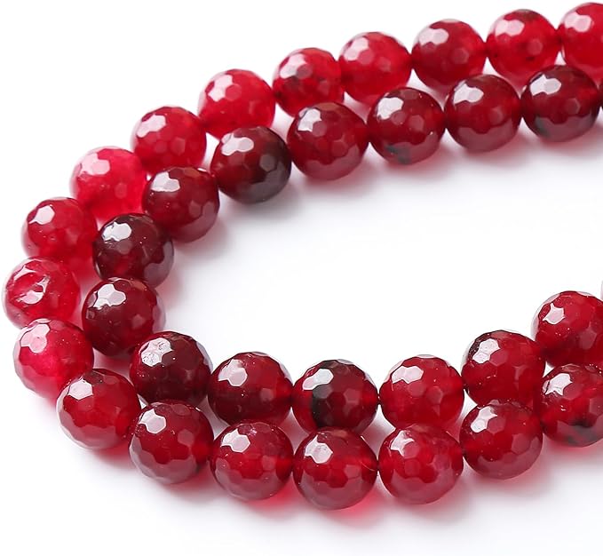 36pcs 10mm Faceted Red Jade Gemstone Beads Natural Stone Round Loose Spacer - Image 4