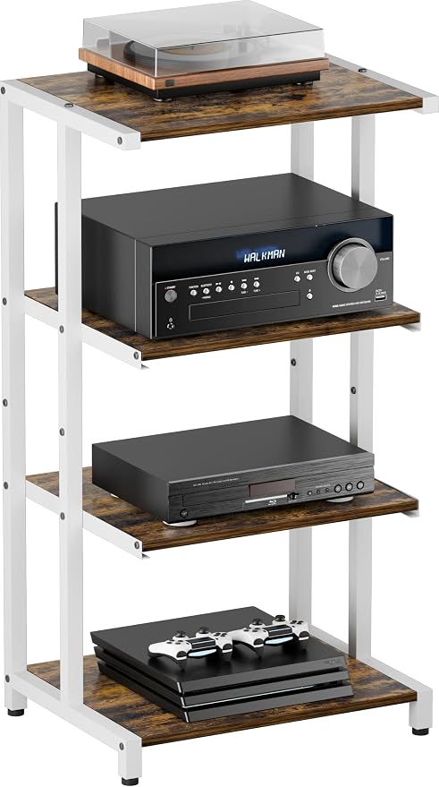 4-Tier Wooden Media Stand, AV Media Stand Corner Shelf by Ardier