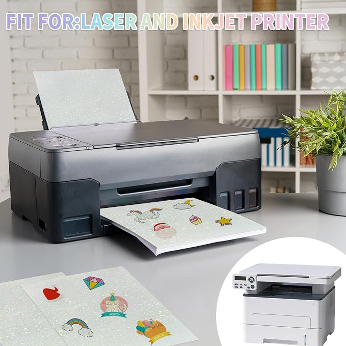 20 Sheets Holographic Sticker Paper, 8.5x11 Inch Clear Printable Vinyl Sticker - Image 4