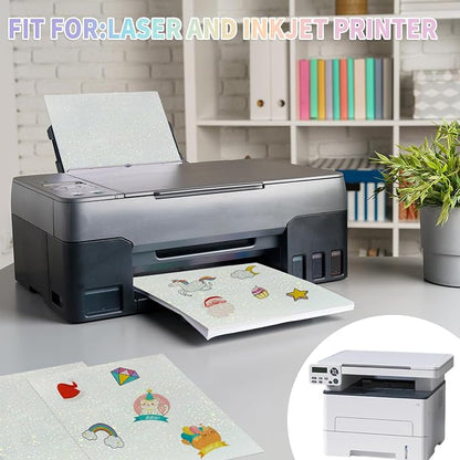 20 Sheets Holographic Sticker Paper, 8.5x11 Inch Clear Printable Vinyl Sticker - Image 4
