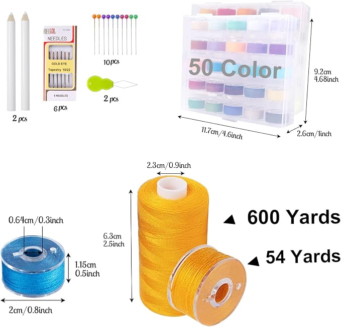 124 Pcs Pre Wound Bobbins Sewing Thread, 50 Colors Polyester Sewing Thread Kit - Image 2