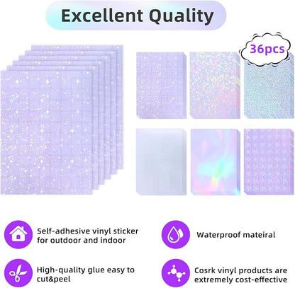 36 Sheets Holographic Laminate Sheets Transparent Holographic Sticker Paper - Image 2