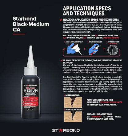 Starbond Black Medium CA Glue, Premium Cyanoacrylate Super Glue, Crack Filler - Image 6