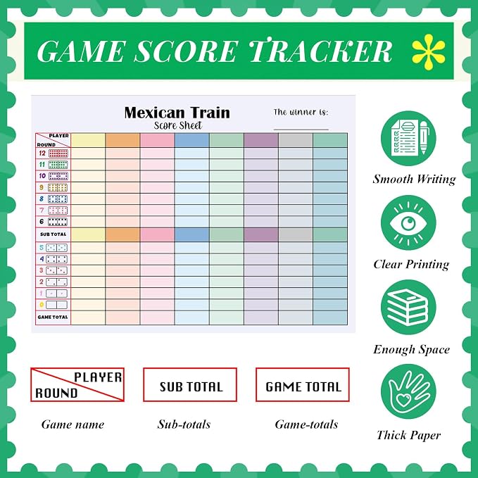 1 Pack 60 Sheets Mexican Train Score Pads Colorful Chicken Foot Dominoes Game - Image 5