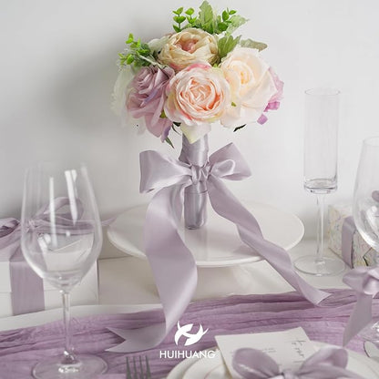 HUIHUANG Dusty Purple Ribbon 2 inch Wide Double-Faced Pastel Lilac Satin Silk - Image 6