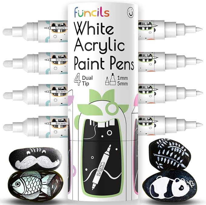 4 Dual Tip White Paint Pen by Funcils