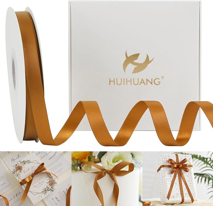 HUIHUANG Copper Satin Ribbon 1/2 inch X 50 Yards Continuous, Bronze by HUIHUANG