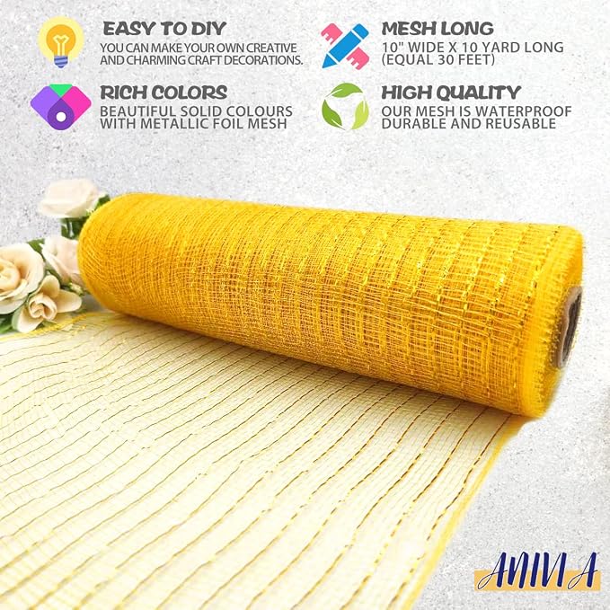 Anivia Deco Mesh Ribbon, 10inch x 30 Feet Each Roll Metallic Foil Mesh Ribbon - Image 3