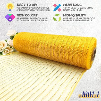 Anivia Deco Mesh Ribbon, 10inch x 30 Feet Each Roll Metallic Foil Mesh Ribbon - Image 3