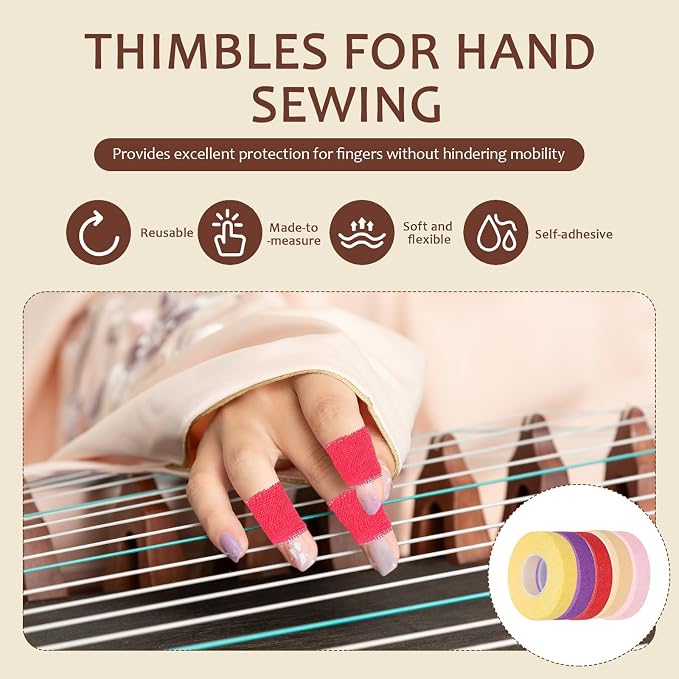 5 PCS Thimble Tape for Hand Sewing, Adjustable Sewing Thimble Finger Protector - Image 6