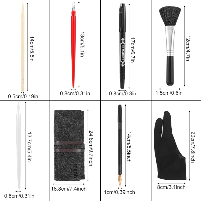 9Pcs Scratch Art Tools Set Including Artist Glove, Tool Bag, Scratch Coloring - Image 2