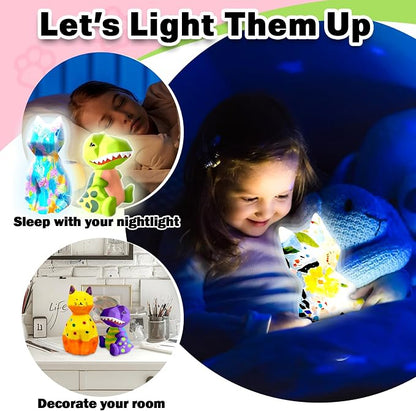 FUNZBO 2Pcs Paint Your Own Dinosaur & Cat Lamp - Image 4