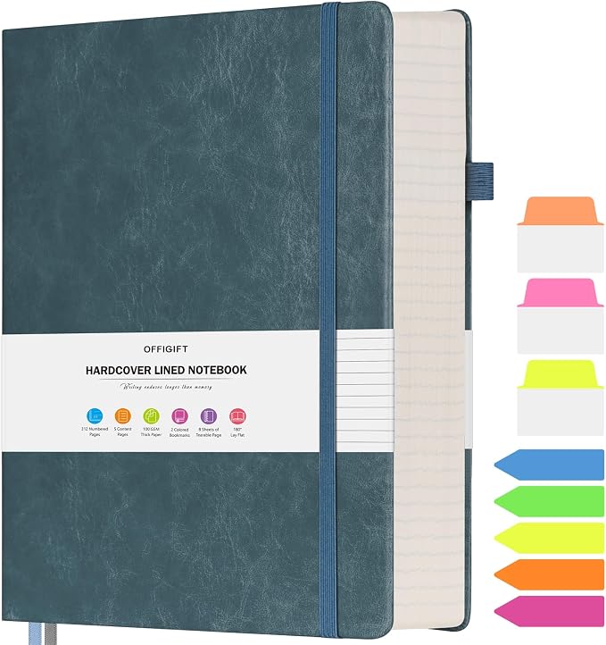 College Ruled Notebook, Large A4 Hardcover Leather Journal, 312 Numbered Pages by OFFIGIFT