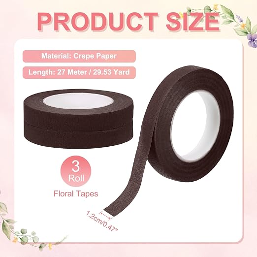 MECCANIXITY 3 Rolls Floral Tapes, 30 Yard x 1/16 in Florist Crepe Flowers - Image 2