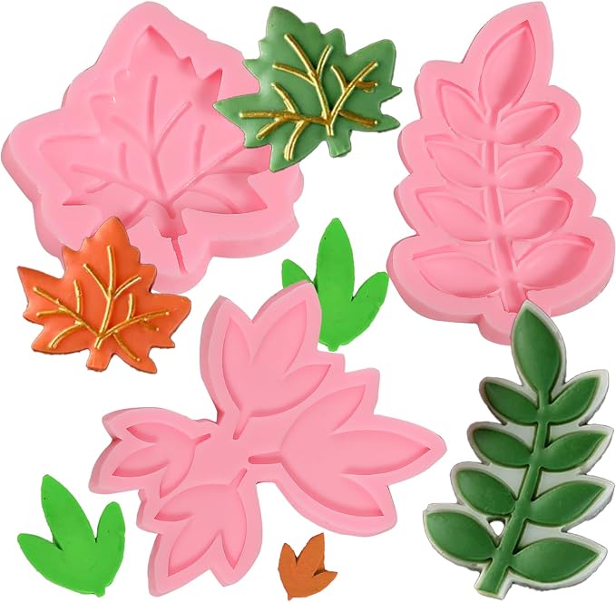 3 Pcs Maple Leaf Silicone Molds, Fern Leaf Chocolate Fondant Molds by IKOJING