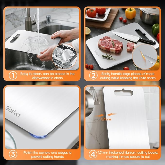Saliva Titanium Cutting Boards for Kitchen, Cutting Board Double Sided Food - Image 7