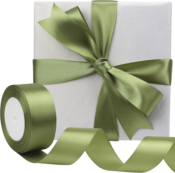 Olive Green Solid Satin Ribbon 1-1/2 Inch 25 Yards Solid Polyester Fabric Ribbon - Image 5