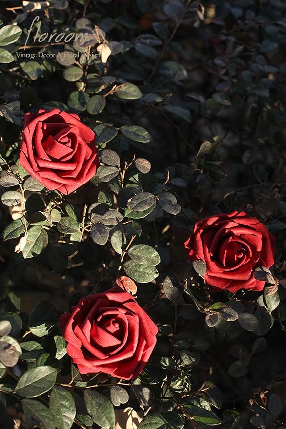 Floroom Artificial Flowers 50pcs Real Looking Dark Red Foam Fake Roses - Image 6