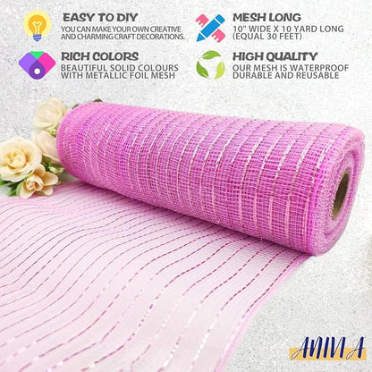 Anivia Deco Mesh Ribbon, 10inch x 30 Feet Each Roll Metallic Foil Mesh Ribbon - Image 3