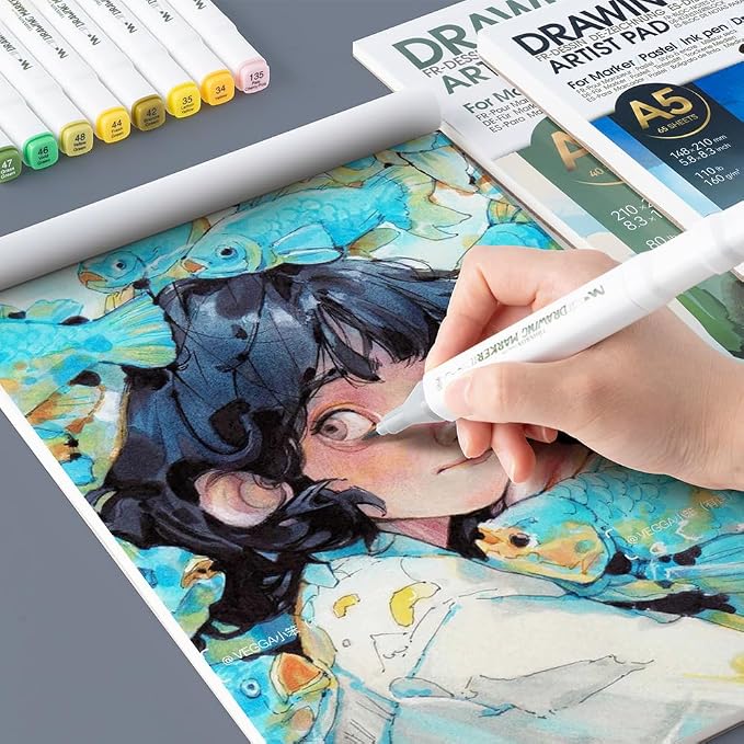 TRANSON Artist Mix Media Sketchbook Marker Pad, 8.3”x11.7” 40 Sheets A4 Art - Image 7