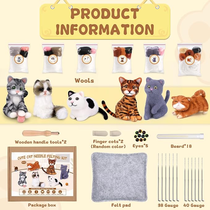 Mayboos 6 Pcs Needle Felting Kit, Animal Needle Felting Beginner Kits Wool Felt - Image 2