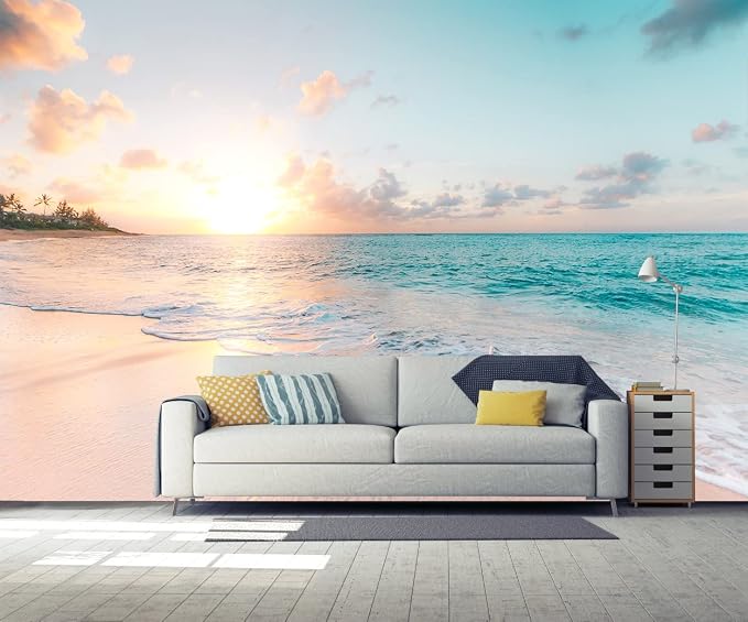 Sunset Wall Murals Romantic Beach Photo Mural Wallpaper Wall Decor Print by Reyhui