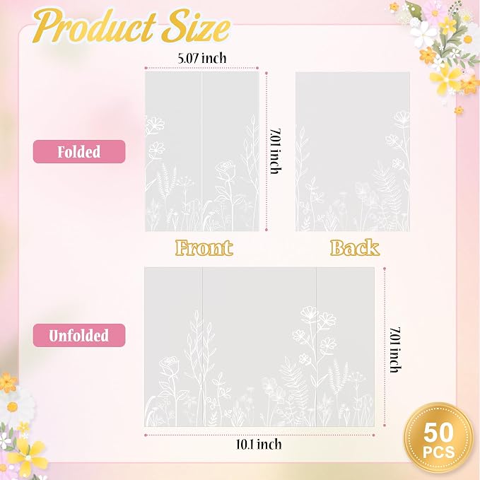 HAUTOCO 50 Pack Vellum Jackets for 5x7 Invitations, Pre-Folded Translucent - Image 3