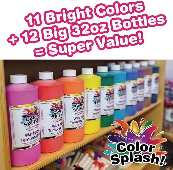 S&S Worldwide Color Splash! Liquid Tempera Bulk Paint, 32-oz Easy-Pour Bottles - Image 3