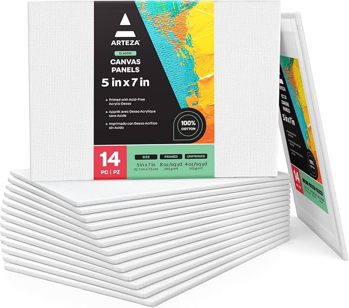 ARTEZA Canvas Boards for Painting, 5 x 7 Inches, Blank White Small Canvas by ARTEZA