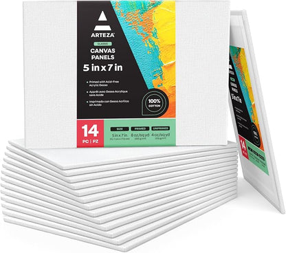 ARTEZA Canvas Boards for Painting, 5 x 7 Inches, Blank White Small Canvas by ARTEZA