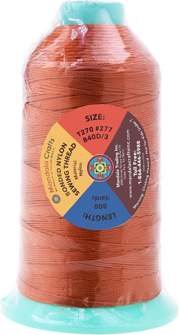 Mandala Crafts Bonded Nylon Thread Burnt Orange Heavy Duty Sewing Threads - Image 3