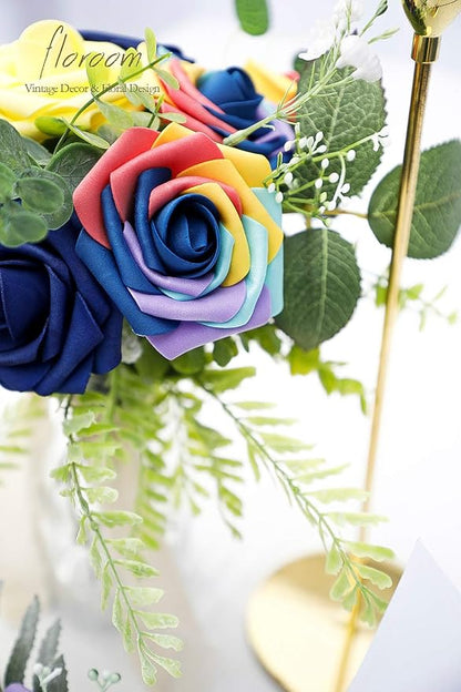 Floroom Artificial Flowers 25pcs Real Looking Whimsical Blue Foam Fake Roses - Image 4