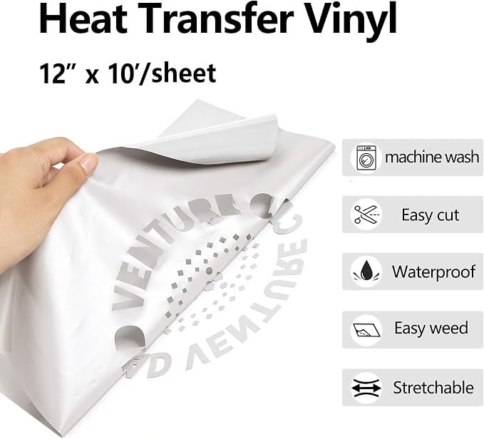 RENLITONG Grey HTV Iron on Vinyl 12Inch by 10ft Roll Heat Transfer Vinyl - Image 2