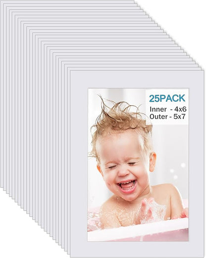 Egofine 5x7 White Picture Mats Pack of 25, Frame Mattes by Egofine