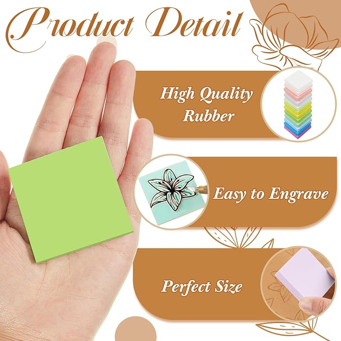 Frienda 24 Pcs 2" x 2" Rubber Carving Blocks Linoleum Blocks - Image 3