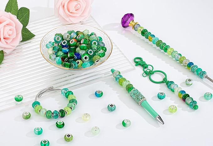 LAIDANLA Green Mix Large Hole Beads, Acrylic Loose Beads - Image 2