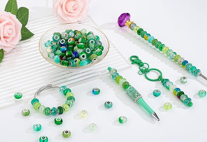 LAIDANLA Green Mix Large Hole Beads, Acrylic Loose Beads - Image 2