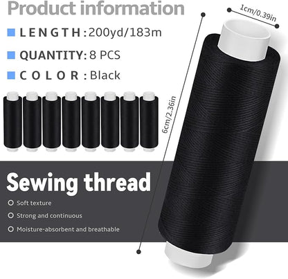 Bupete 8 Rolls Black Thread for Sewing, 200 Yards Each Roll Sewing Thread - Image 2