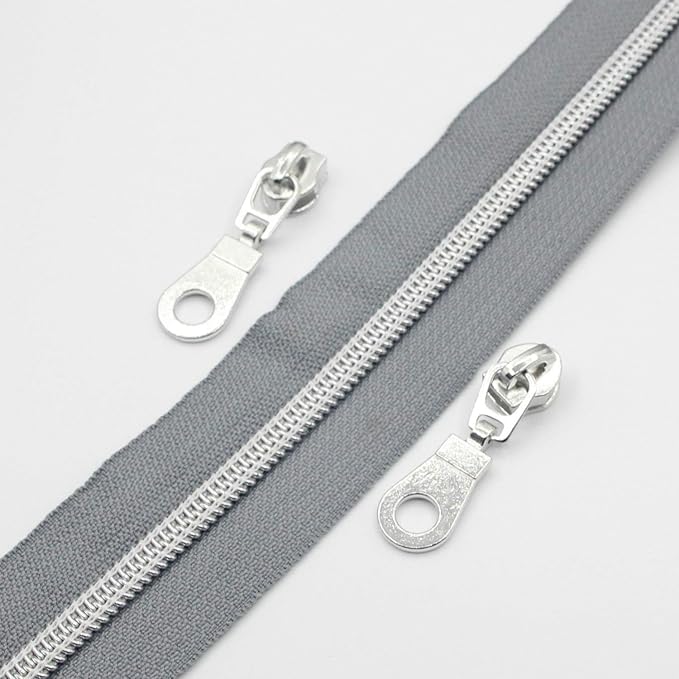 Leekayer #5 Metallic Silver Nylon Coil Zippers by The Yard Bulk 10 Yards Grey - Image 6