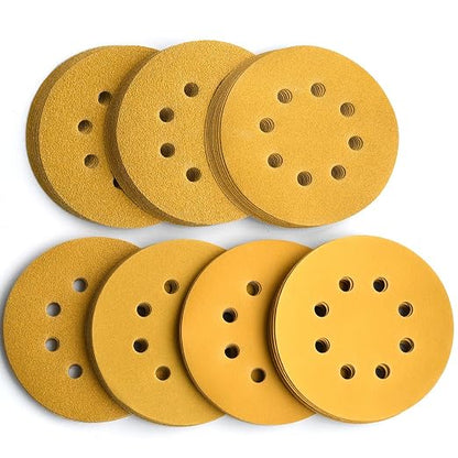 5-Inch 8-Hole Hook and Loop Sanding Discs, 60/80/120/150/220/320/400 Assorted by Aiyard