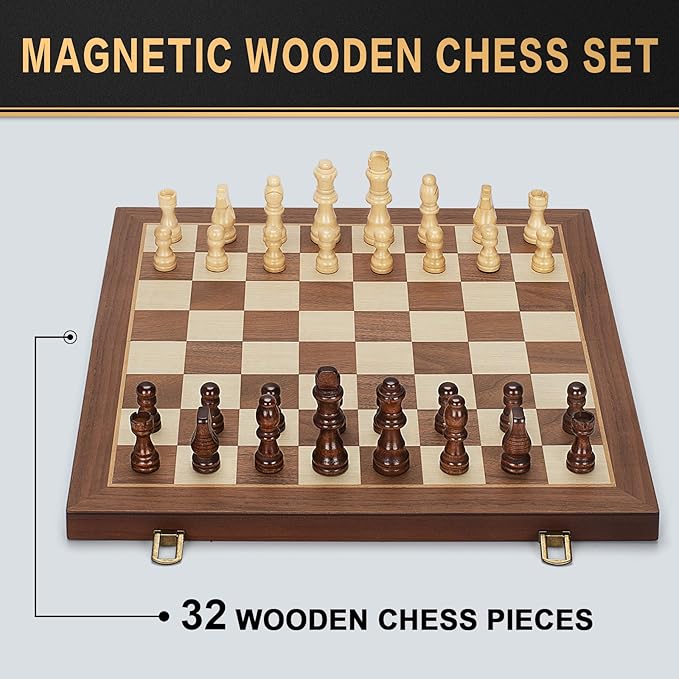 Magnetic Wooden Chess Set, Portable Travel Chess Set - Image 2