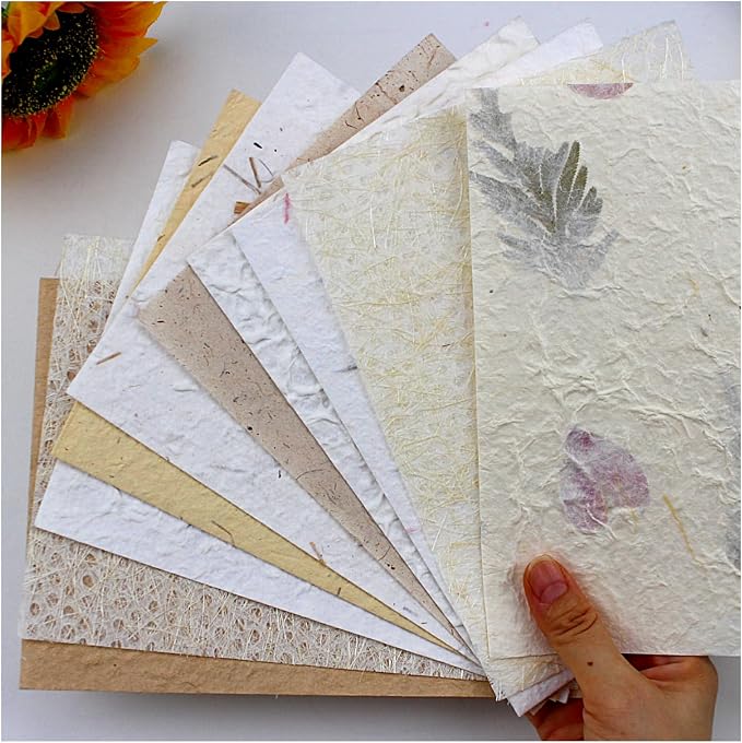 Textured Handmade Paper Sheets for Crafts, A5 Thick Rough Mulberry Recycled by Diuhofart