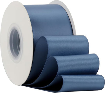 HUIHUANG Smoke Blue Ribbon 2 inch Wide Double-Faced Blue Satin Ribbon - Image 3
