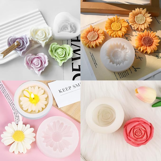 9 PCS Flower Candle Molds Rose Tulip Silicone Candle Mold Flower Shapes Moldes - Image 3